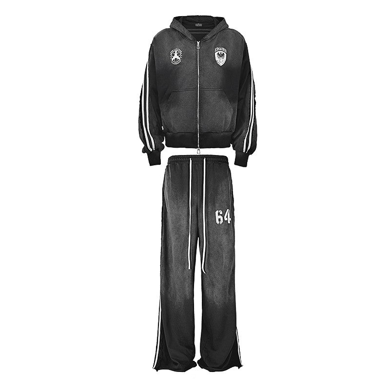 LCE* Out of Control 64 Washed Distressed Zipper Hooded Tracksuit