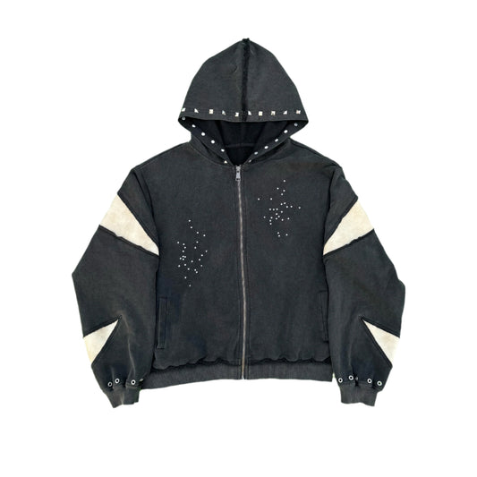 SEXXDEVIL Distressed Washed Leather Damaged Zipper Hoodie