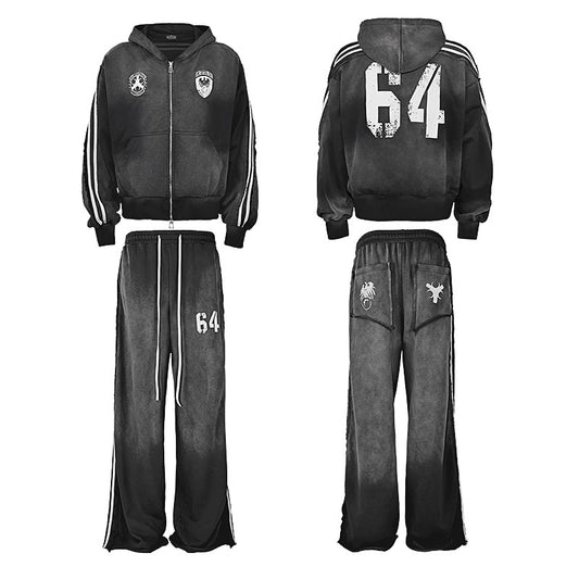 LCE* Out of Control 64 Washed Distressed Zipper Hooded Tracksuit