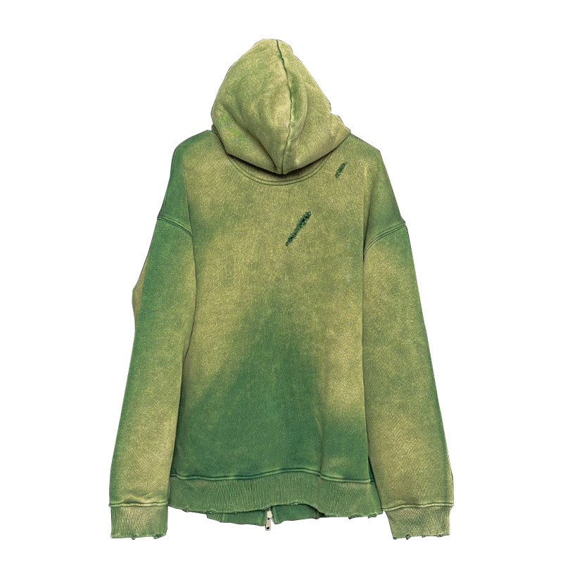 Tribute To History Washed Distressed Zipper Hoodie