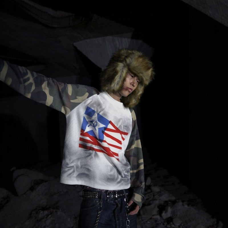 99CLUB Commy Flag Dirty Long Sleeved Shirt